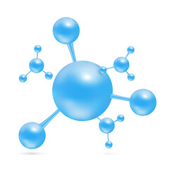 Atoms molecules blue glossy. Icon 3D isolated on white background. Minerals vitamins complex. Medical and science concept. Vector EPS10 illustration