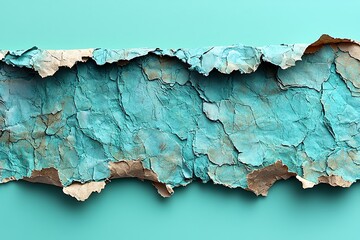 Obraz premium Torn, weathered blue paper on a turquoise background