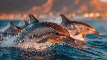 Obraz premium Dolphins leaping in the ocean