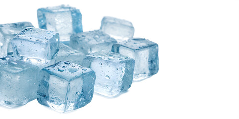ice cubes in blue on white background