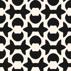 Abstract monochrome vector geometric seamless pattern. Stylish black and white background with quirky shapes. Modern ornament texture. Funky repeated geo design for decor, print, textile, packaging