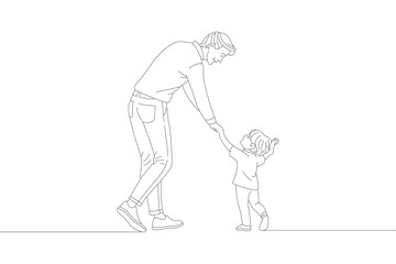 Father and Daughter Playtime - Minimalist Line Art Illustration.