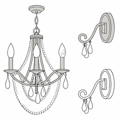 set of vintage chandelier vector