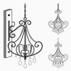 set of vintage chandelier vector
