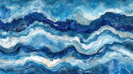 Fototapeta premium Abstract seascape painting depicts layered ocean waves.
