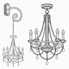set of vintage chandelier vector