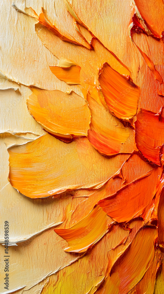Poster thick orange and beige paint texture, impasto style, creating a vibrant and dynamic visual. represen