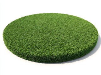 A tiny circular area entirely covered in grass, resembling a grassy podium, set against a lawn backdrop, created using 3D rendering techniques