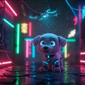 rob&ocirc; canino na viela futurista