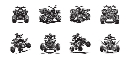 ATV quad bike illustration set, silhouette vector rider action