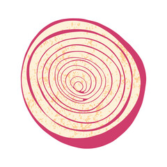 Onion rings. Red onion root vegetable, healthy vegetarian bulb, common onion food ingredient, organic farm bulbous spice cooking cartoon style. Vector onion illustration