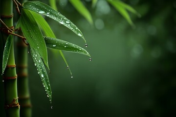 A blurred background accompanies green bamboo stems, leaving space for text