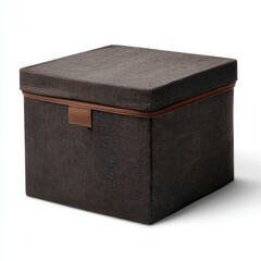 A gray fabric storage box with a lid and a brown accent, ideal for organizing household items.