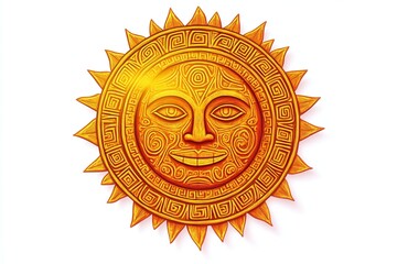 Golden Sun God Aztec Design  Ancient Mayan Culture Symbol Illustration