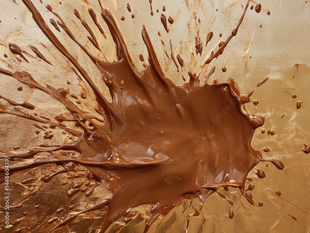 Poster abstract chocolate splash on gold background creating dynamic movement and rich texture capturing th