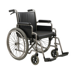 Fototapeta premium Comfortable and practical manual wheelchair featuring a durable metal frame and black upholstery for essential daily mobility.