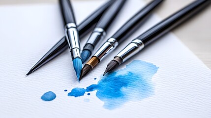 Watercolor Paintbrushes on Paper Blue Art Supplies
