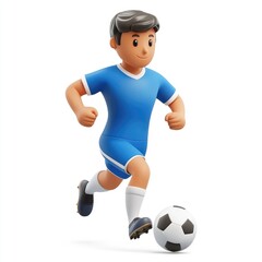 3D illustration of a cartoon soccer player in motion.