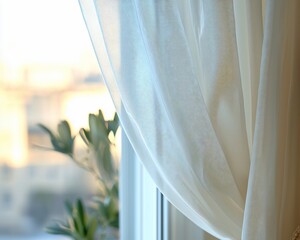 Sheer curtains letting in soft sunlight