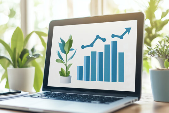 Laptop Displaying Eco Growth Chart &ndash; Sustainable Business Concept