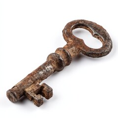 Obraz premium Rusty Old Skeleton Key Isolated on White Background Antique Metal Key Image