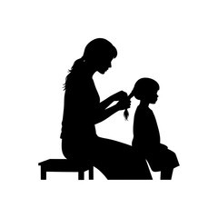 Tender Silhouette Moment: Mother Braiding Daughter's Hair on a Bench – A Quiet Outdoor Bonding of Love and Affection