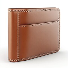 Luxury Brown Leather Wallet with Stitched Detail, and Isolated.