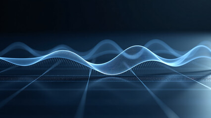 waveforms varying amplitudes appear translucent lines crisscrossing dark minimalist grid surface soft diffused studio lighting