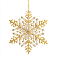 Sparkling Gold and White Glitter Snowflake Christmas Ornament Hanging Decoration Perfect for Winter Holiday Season