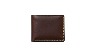 Brown leather bi-fold wallet isolated on transparent background 