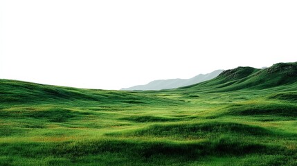 Fototapeta premium Serene Rolling Green Hills Landscape with Mountain Background Perfect for nature documentaries or travel brochures