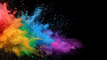 Fototapeta premium A colorful explosion of paint is splattered across a black background
