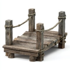 Obraz premium Rustic Wooden Footbridge with Rope Railing Perfect for Game Design and Architectural Visualizations