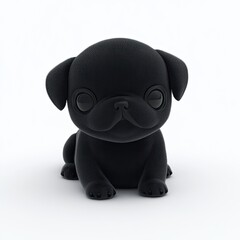 Naklejka premium Adorable Black Pug Puppy with 3D Render, and Minimalist.
