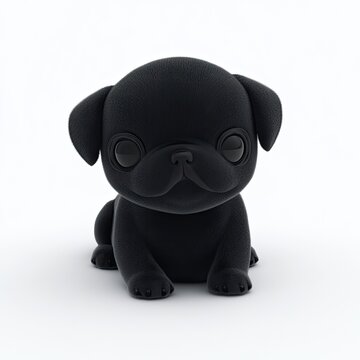Adorable Black Pug Puppy with 3D Render, and Minimalist.