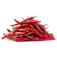 A Pile of Fresh Red Chili Peppers Isolated on White Background for Culinary and Food