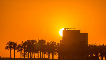 Sunrise from Al Corniche waterfront timelapse in Doha