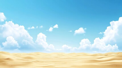 Fototapeta premium Vast sandy desert landscape under a vivid blue sky.