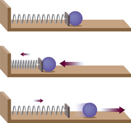 The law of inertia. Newton's third Law of Motion. Compression force. Physics experience diagram with springs and balls. vector illustration