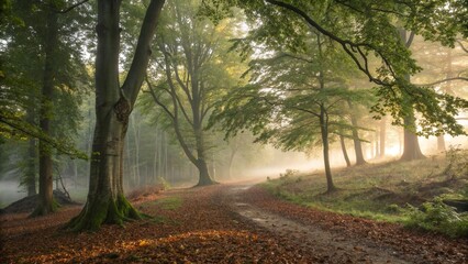 Naklejka premium Beautiful forest in the morning. Deep in the rainforest. 