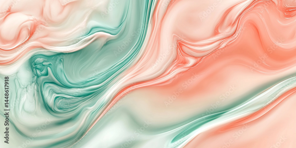 Aufkleber Abstract image with flowing peach and teal paint swirls creating a smooth, elegant design, showcasing fluidity and serenity, ideal for branding or website backgrounds