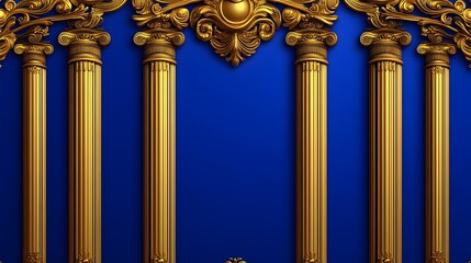 Gold Columns Blue Background Regal Architecture Design