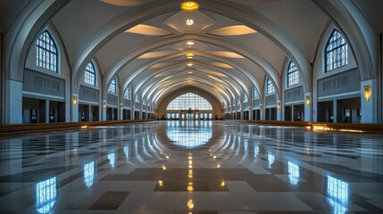 Grand hall with arched ceilings and polished marble floors