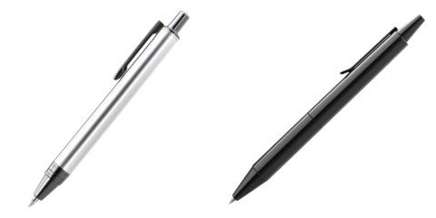 Sleek stainless steel ballpoint pens set isolated on transparent PNG image perfect for corporate stationery or executive gifts
