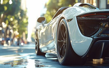 Stylish white convertible sports car parked on city street