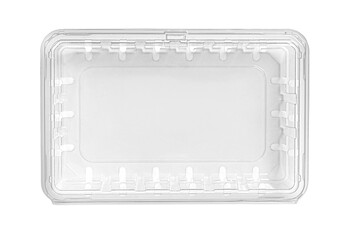 Empty clear plastic food container isolated on white background