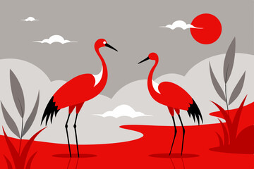 Obraz premium pink flamingos in water