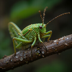 Fototapeta premium Amazing and unique wildlife katydid found on deep jungle forest in Sabah, Borneo