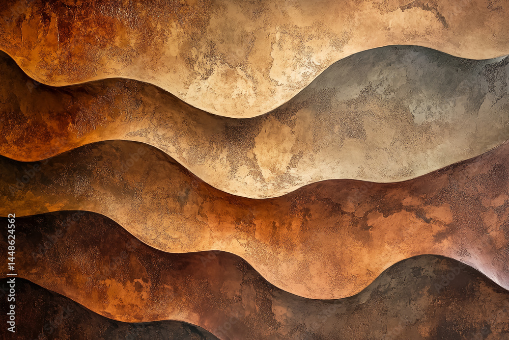 Poster Abstract image of textured brown waves, creating a dynamic and earthy background, showcasing depth and movement, ideal for design or artistic concepts