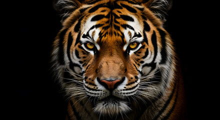 Fototapeta premium Majestic Tiger Portrait: A Close-Up Encounter with Nature's Apex Predator